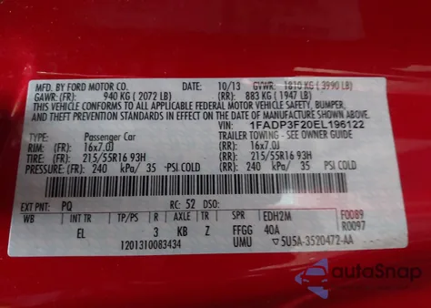 2014 Ford Focus Se from USA, damaged, VIN 1FADP3F20EL196122